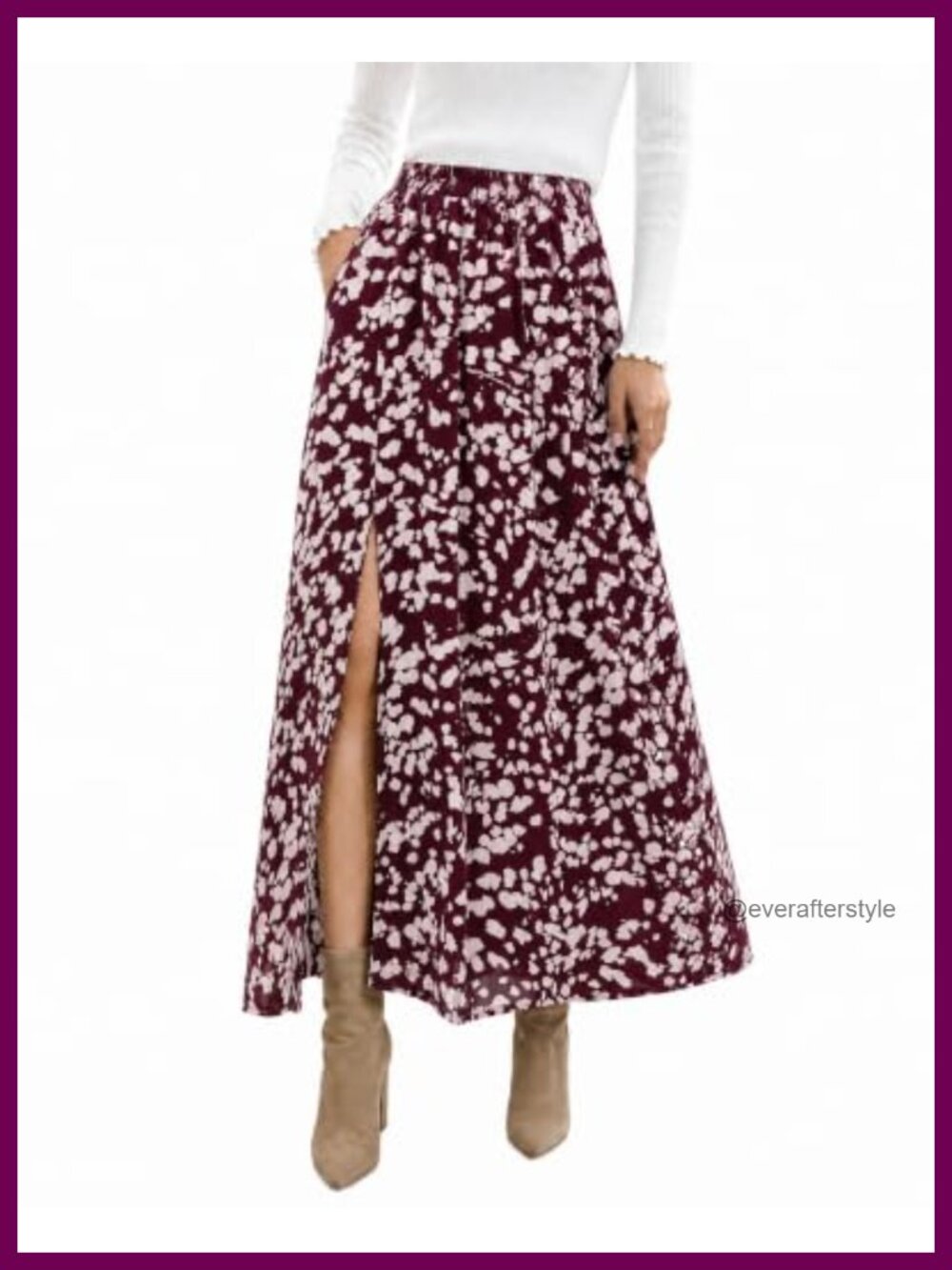 Boho Floral Maxi Skirt A-Line High Waist Side Slit Pockets Lightweight